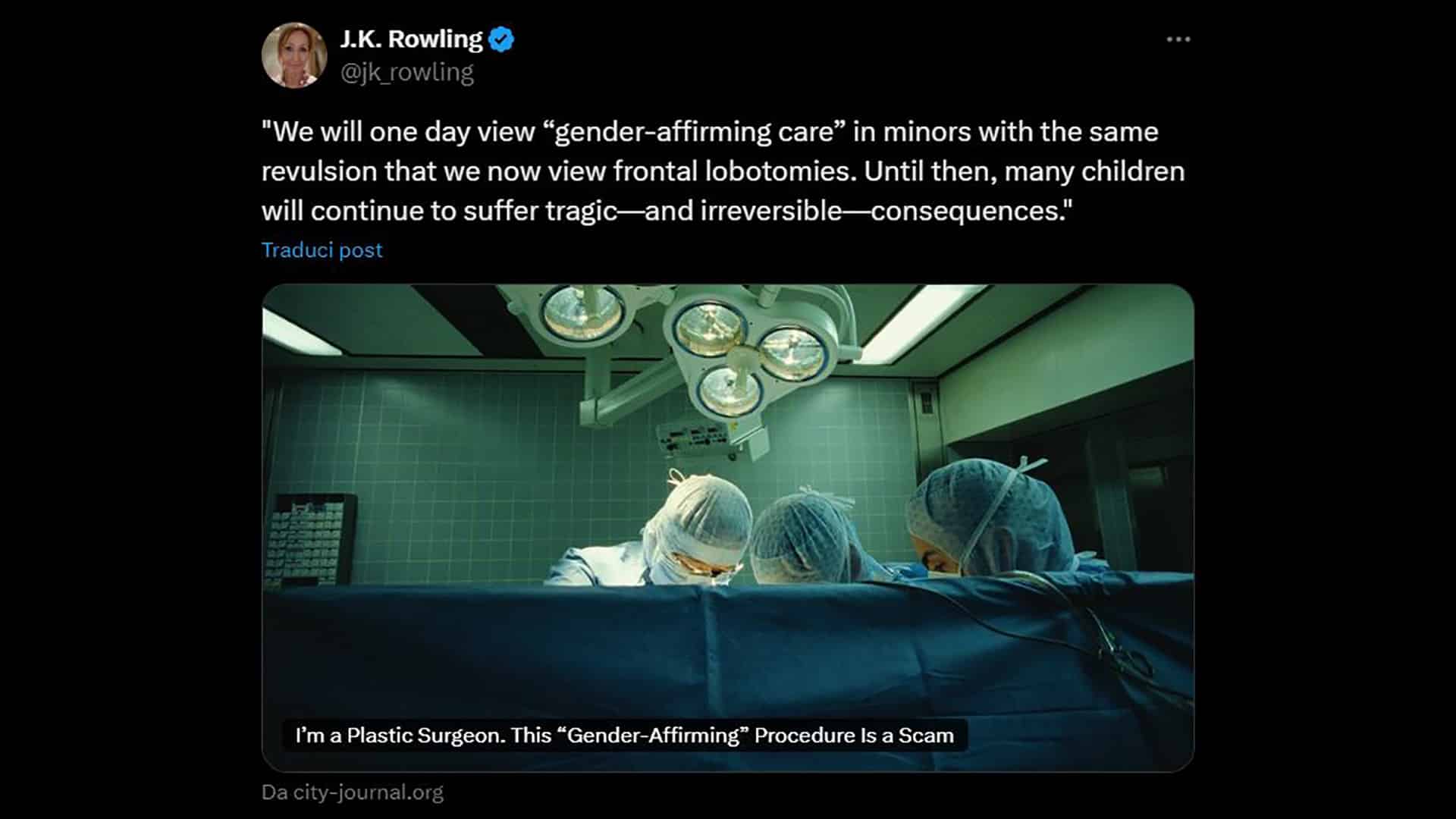 transizione j.k. rowling affermazione di genere