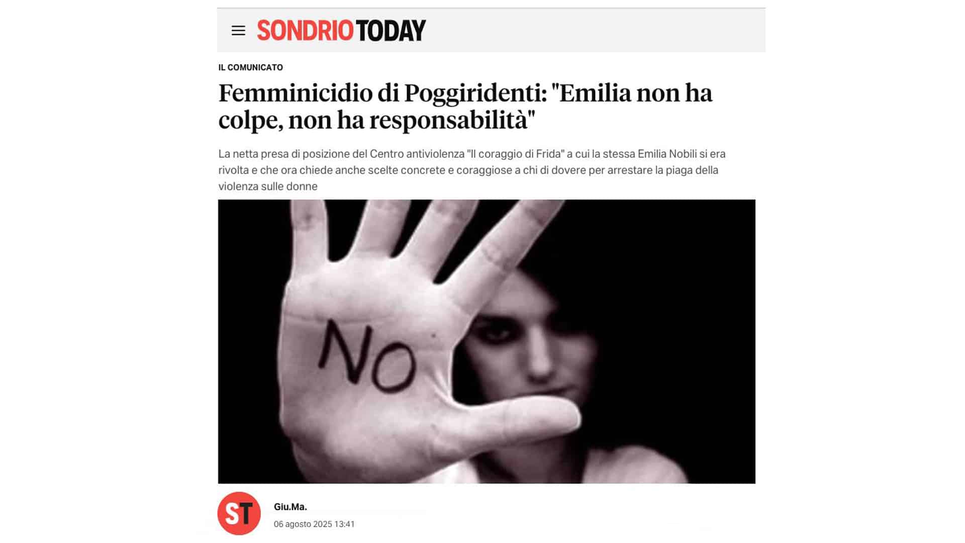 notizia, emilia nobili, omicidio, femminicidio, il coraggio di frida